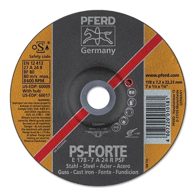 Pferd 60014 A24R PSF Grinding Wheels 4.5 Dia 1/4 Thick 5/8in Arbor Alum Oxide 10/pk