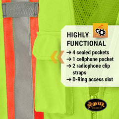 Pioneer V1021260U-5XL Hi-Vis Safety Vest StarTech Reflective Tape Snap Break Away 4 Pockets