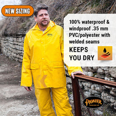 Pioneer V3010460U-M Waterproof PVC Work Suit Medium Yellow Safety Jacket and Bib Pants