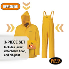 Pioneer V3010460U-M Waterproof PVC Work Suit Medium Yellow Safety Jacket and Bib Pants