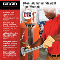 Ridgid 31100 Model 818 Aluminum Straight Pipe Wrench 18 Inches