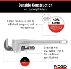 Ridgid 31100 Model 818 Aluminum Straight Pipe Wrench 18 Inches