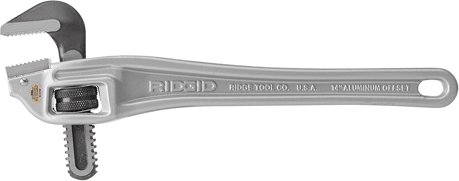 Ridgid 31120 14 Aluminum Offset Pipe Wrench Parallel Handle Narrow Hook Jaw Tight Spaces Overhead Applications