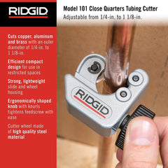 Ridgid 40617 Close Quarters Tubing Cutter with 1/4-1-1/8 Cutting Capacity