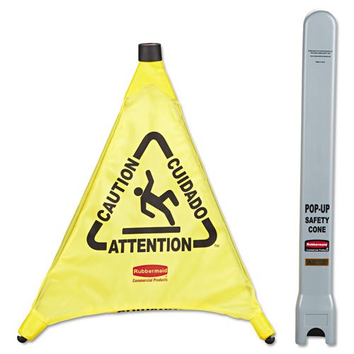 Rubbermaid Commercial FG9S0000YEL Floor Pop-Up Safety Cones Caution Multi-Lingual Wet Floor Symbol Yellow 20