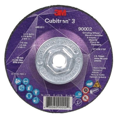 3M 7100312968 Cubitron 3 Depressed Center Grinding Wheel 4-1/2 in dia x 1/4 in Thick x 5/8 in-11 Arbor 36+ Grit T27