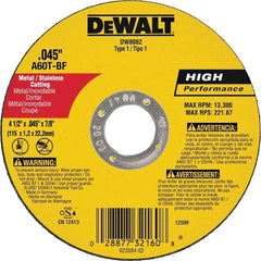 DeWalt DW8062 Type 1 High Performance Reinforced Cut-Off Wheel 4.5 inches 7/8 Arbor Pack of 25