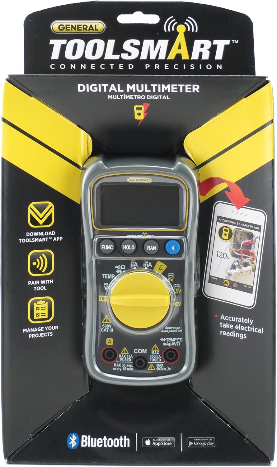 General Tools TS04 ToolSmart Bluetooth Connected Digital Multimeter Auto-Ranging 600V