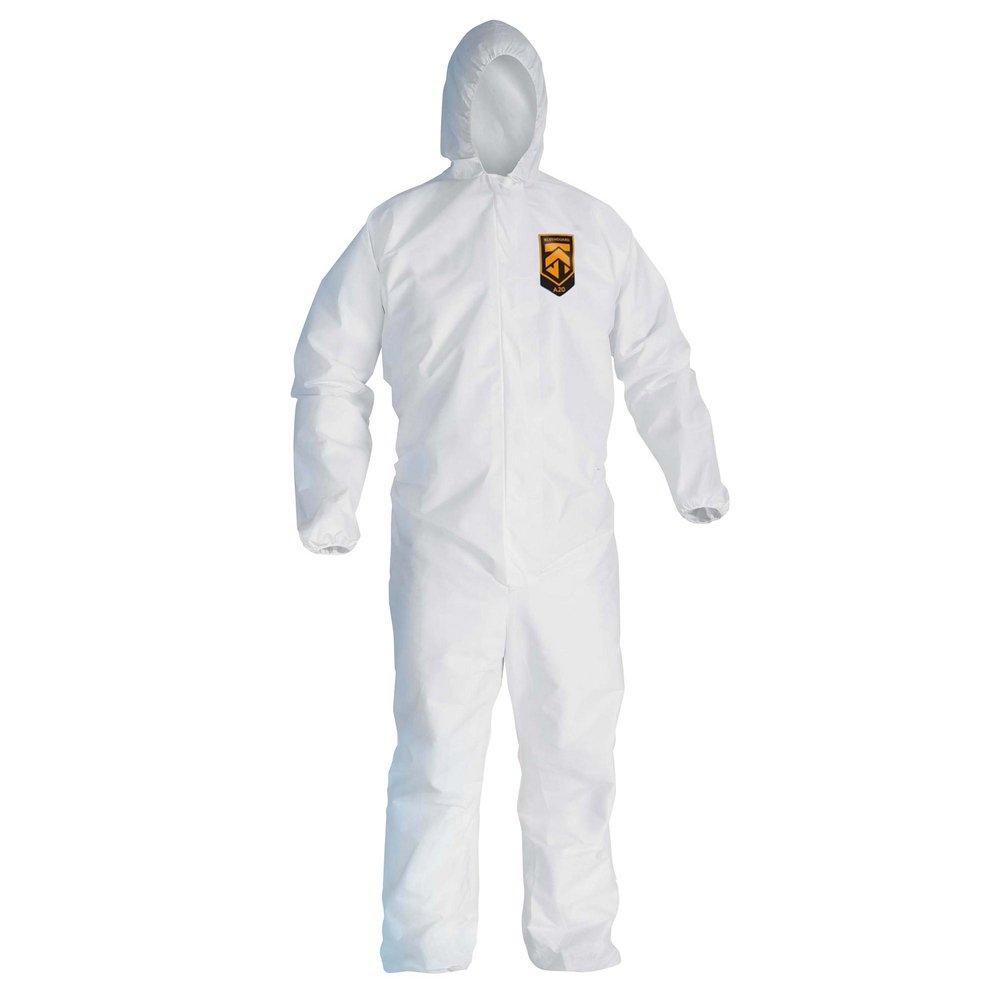 KleenGuard 49113 A20 L Size Fabric Coverall with Hood in White