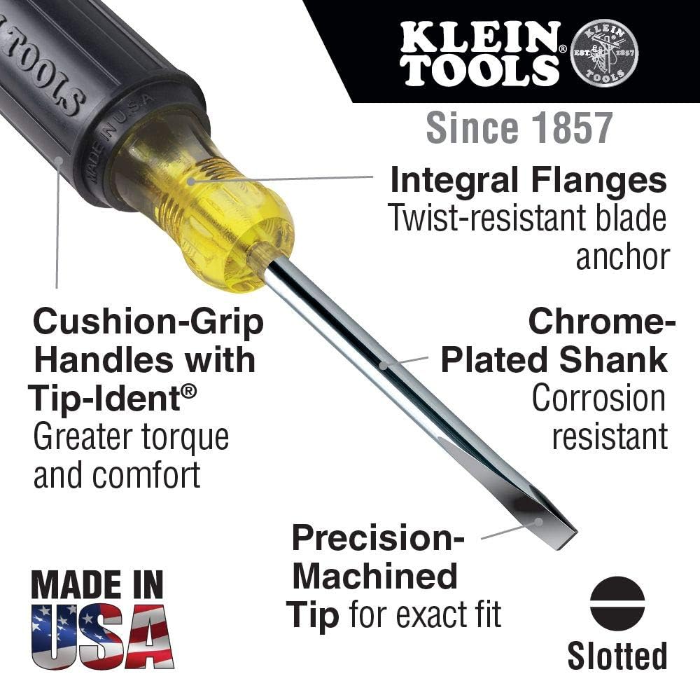 Klein Tools 601-8 3/16-Inch Cabinet Tip Screwdriver 8-Inch