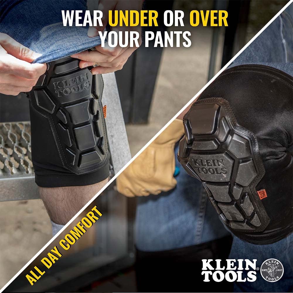 Klein Tools 60511 Knee Pad, Heavy Duty Padded Knee Sleeves, Breathable Mesh Back, Elastic Cuff with Slip-Resistant Silicone, Black, M/L