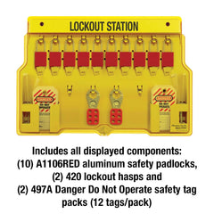 Master Lock 1483BP1106 Lockout Tagout Padlock Station Includes 4 Aluminum Padlocks