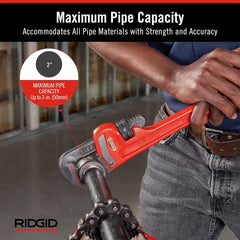 RIDGID 31020 Heavy-Duty Straight Pipe Wrench 14-inch Plumbing Wrench Red