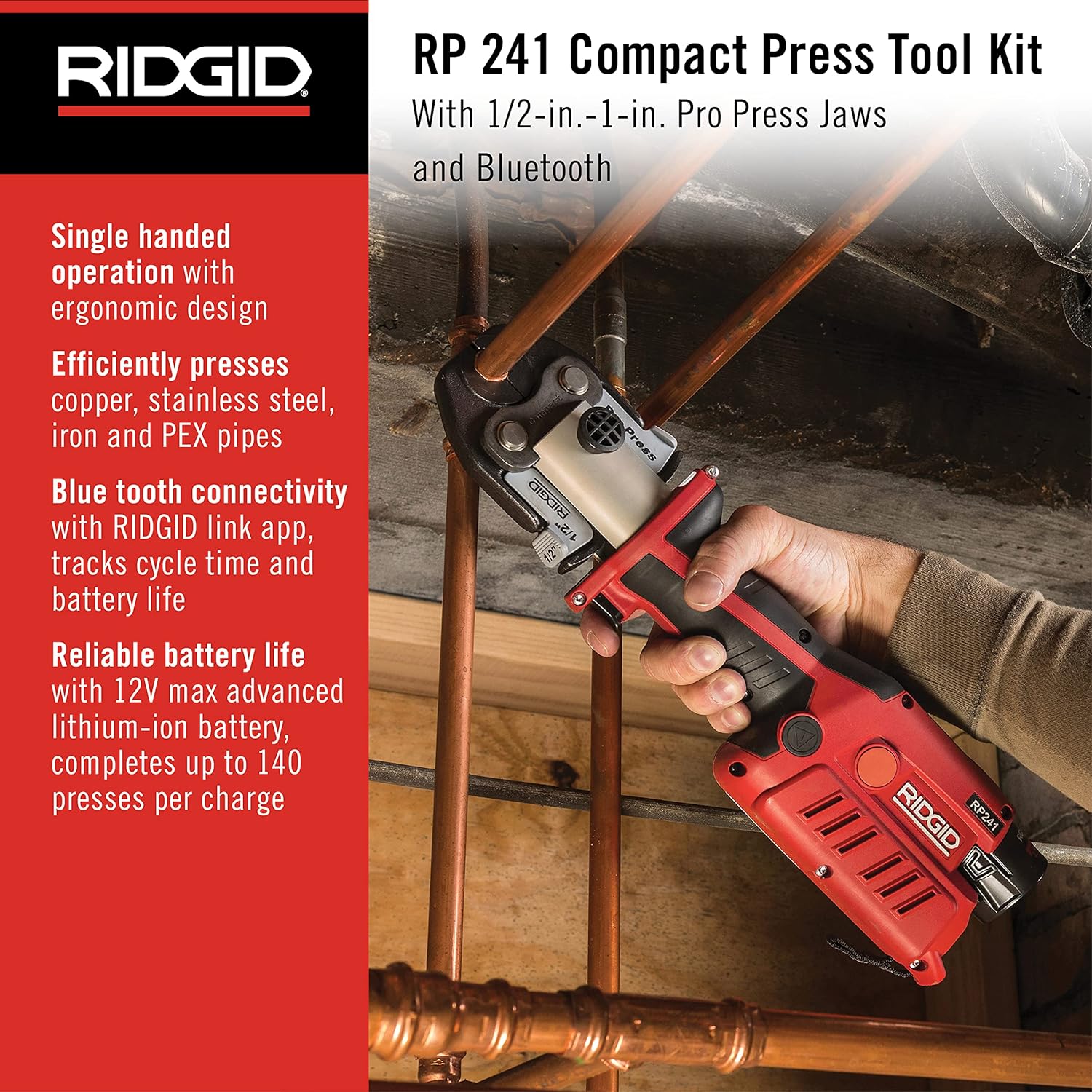 Ridgid 57373 RP 241 Press Tool Kit with Bluetooth, 1/2-1 Jaws