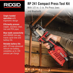 Ridgid 57373 RP 241 Press Tool Kit with Bluetooth, 1/2-1 Jaws