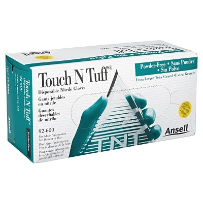 Ansell 105080 TouchNTuff 92-600 Nitrile Powder-Free Disposable Gloves, X-Large, Green