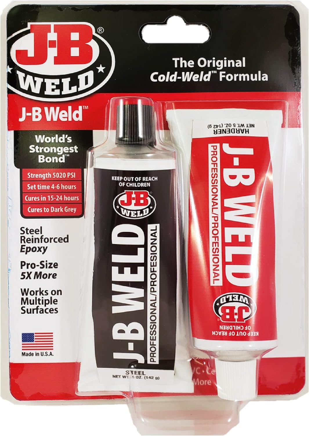 J-B Weld 8281 Professional Size Steel Reinforced Epoxy - Hardener and Steel Pack - 10 oz