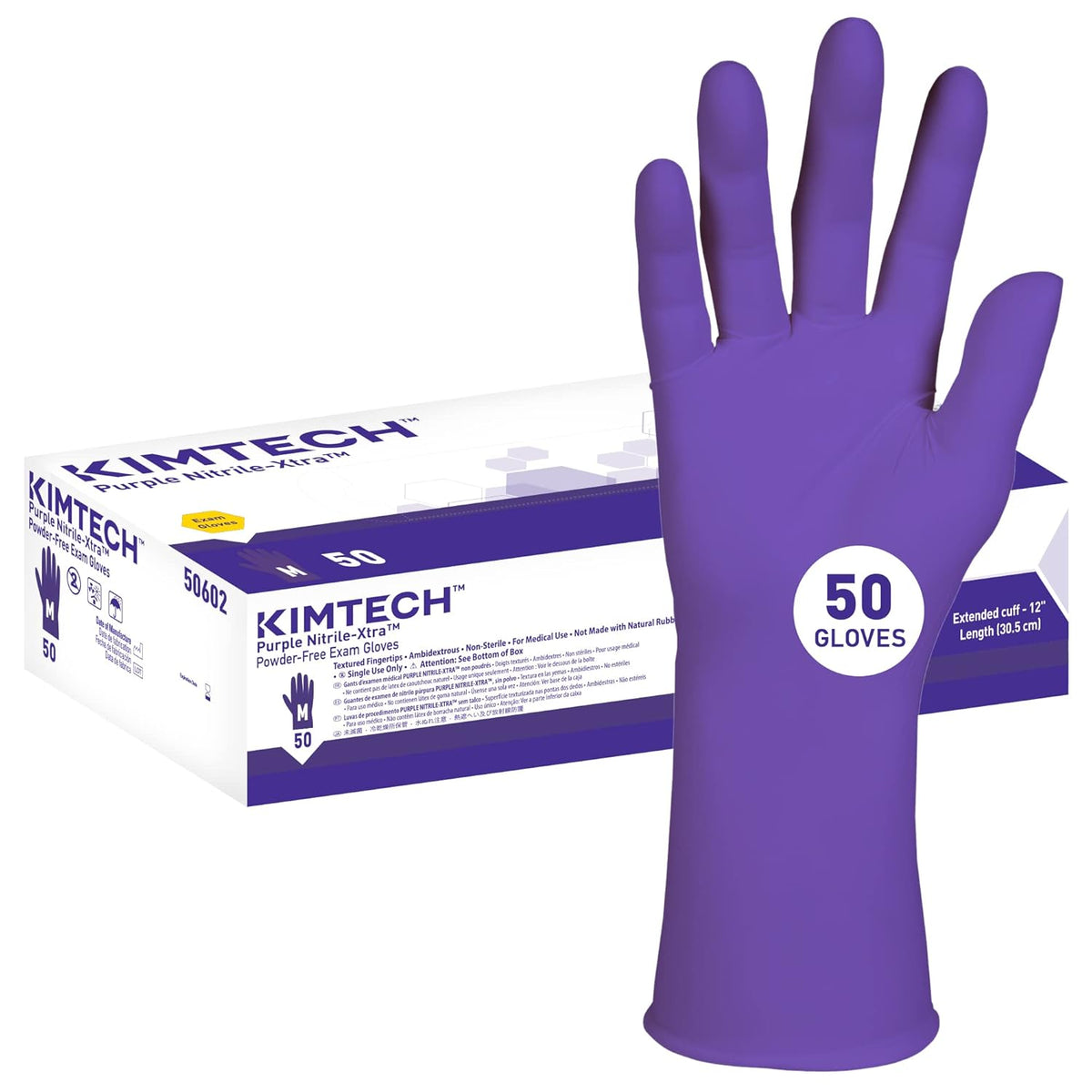 Kimtech 50602 Purple Nitrile-Xtra Exam Gloves Medium 50 Nitrile Gloves Per Box