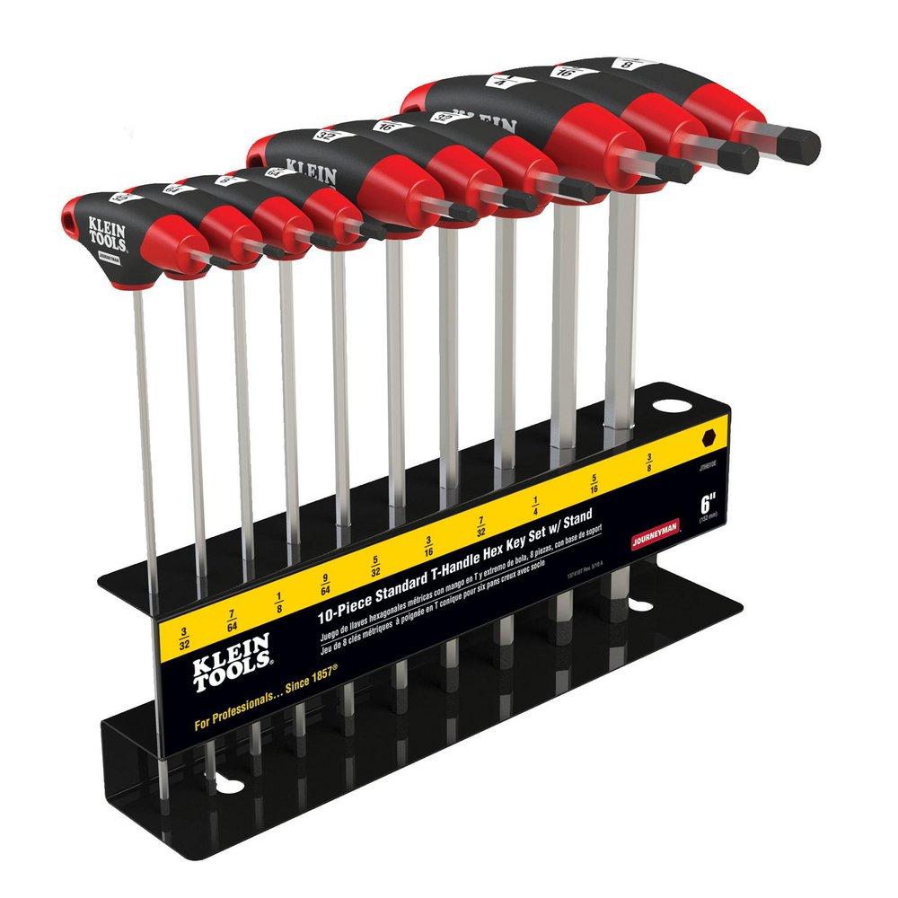 Klein Tools JTH610E T-Handle Hex Key Set, SAE Inch Sizes, 6 Inches Blades, 10-Piece with Stand