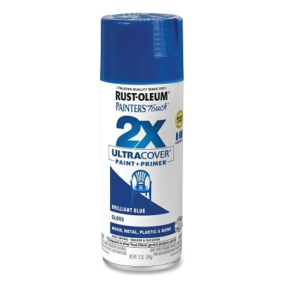 Rust-Oleum 334027 Painter's Touch 2X Ultra Cover Gloss Spray Paints + Primer 12 oz Aerosol Can Brilliant Blue