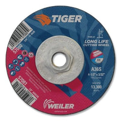 Weiler 57080 Tiger AO Cutting Wheel 4-1/2 in dia x 3/32 in Thick 5/8 in-11 UNC Arbor A36S Type 27