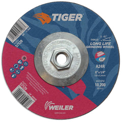 Weiler 57128 Tiger 6 Grinding Wheel Type 27 1/4 Thick A24R 5/8-11 UNC Nut Pack of 10