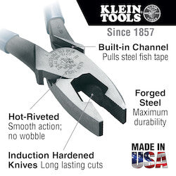 Klein Tools J2000-9NETP Lineman’s Pliers Fish Tape Pulling 9-Inch