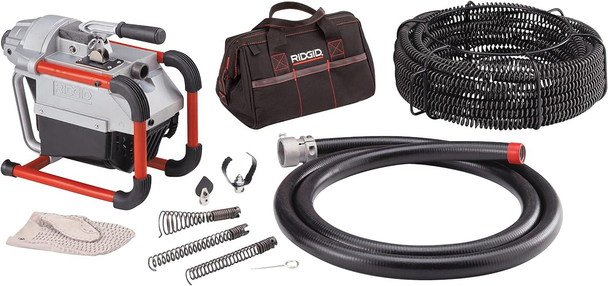 RIDGID 66497 K-60SP-SE 120-Volt Compact Sectional Drain Cleaning Machine Kit with 7/8 x 75 Cable and Attachments