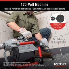 RIDGID 66497 K-60SP-SE 120-Volt Compact Sectional Drain Cleaning Machine Kit with 7/8 x 75 Cable and Attachments