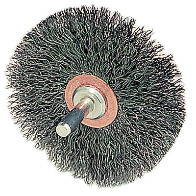 Weiler 17616 3 Narrow Face Stem-Mounted Crimped Wire Wheel .0118 Steel Fill 1/4 Stem Made in the USA