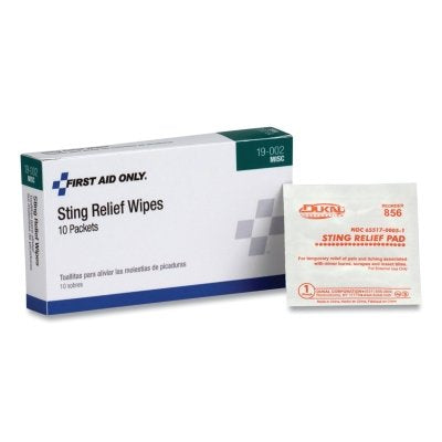 First Aid Only 19-002 Sting Relief Wipes 10 per Box