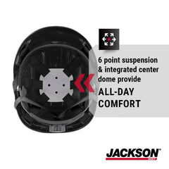 Jackson Safety 20907 CH-300 Climbing Industrial Hard Hat Non-Vented 6-pt Suspension Black Large