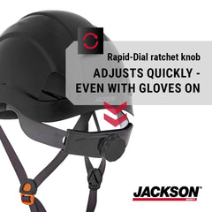 Jackson Safety 20907 CH-300 Climbing Industrial Hard Hat Non-Vented 6-pt Suspension Black Large