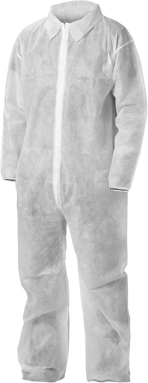 KleenGuard 67307 KGA10 Lightweight Coveralls for Non-Hazardous Particulate Protection Zip Front Elastic Wrists and Ankles White 4X-Large Qty 50