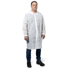 KleenGuard 67315 KGA10 Lightweight Labcoat for Non-Hazardous Particulate Protection, 4-Snap Closure, Elastic Wrists, No Pockets, White, Large (Qty 50)