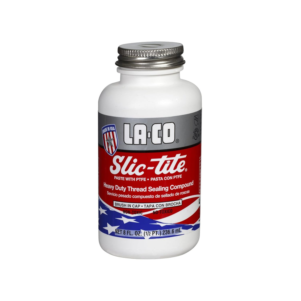 La-Co 42019 Slic-Tite Thread Sealant Paste with PTFE -50 to 500 Degree F 1/2 pt Jar with Brush in Cap White