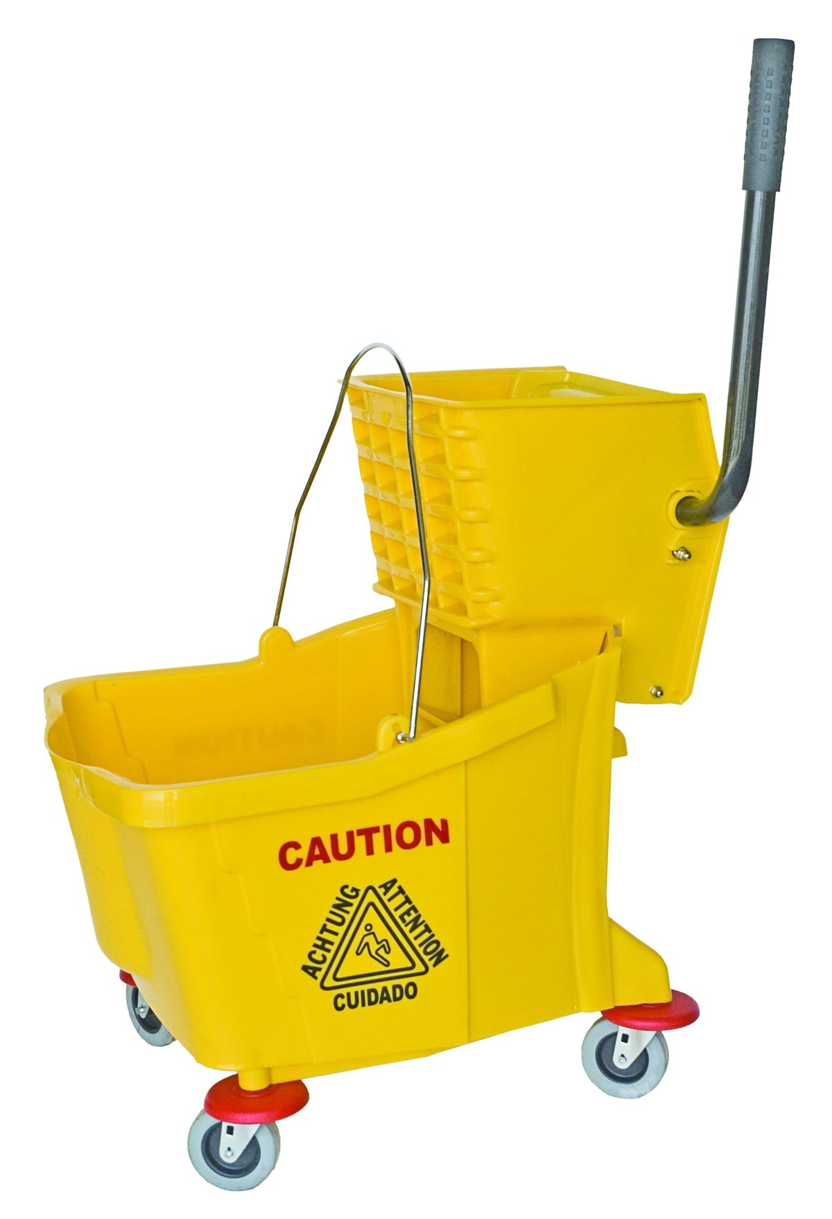 Magnolia Brush 6035-3 Plastic Mop Bucket Combo with Wringer 35qt Capacity 3 Ball Bearing Casters Yellow