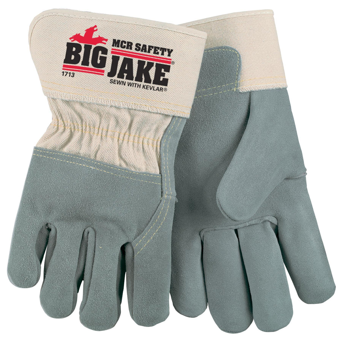 MCR Safety 1713 Big Jake Premium Grade Gloves Leather Palm XL Rubberized Safety Cuff