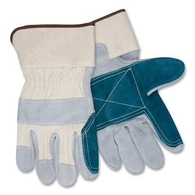 Mcr Safety 16012LN Sidekick Select Side Leather Palm Gloves, Large, Gray, Green, White