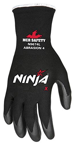 MCR Safety N9674L Ninja X Work Gloves 15 Gauge Nylon Lycra Shell Large Bi-Polymer Coated Palm & Fingertips