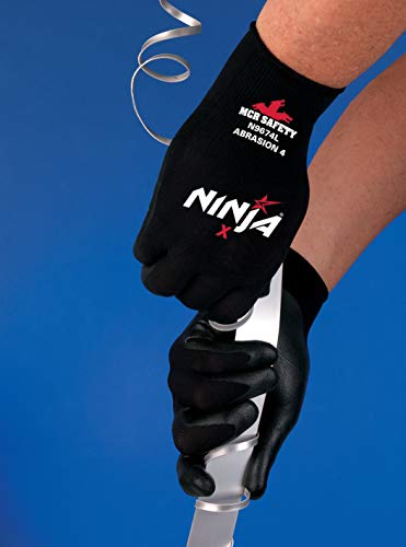 MCR Safety N9674L Ninja X Work Gloves 15 Gauge Nylon Lycra Shell Large Bi-Polymer Coated Palm & Fingertips