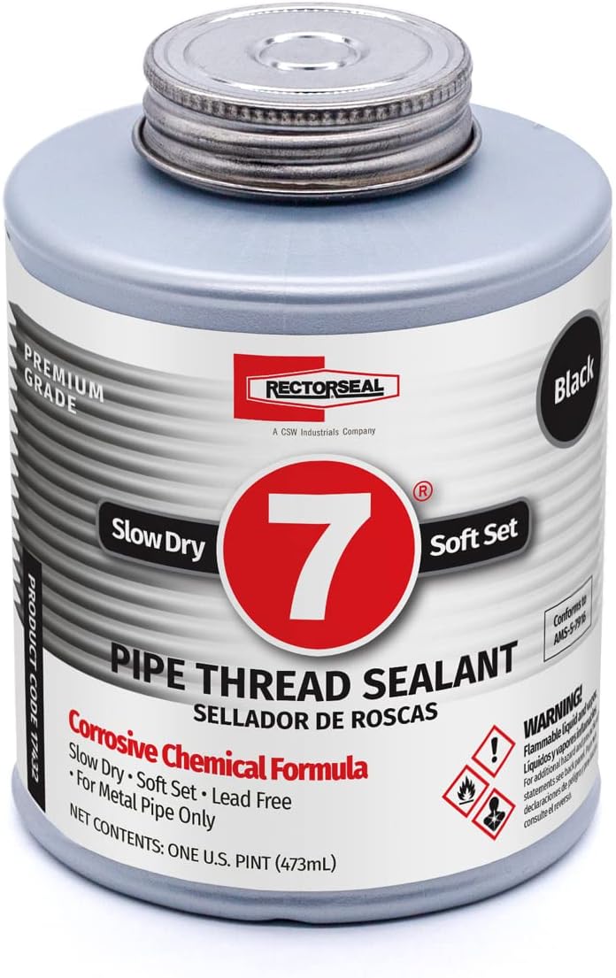 Rectorseal 17432 No. 7 Pipe Thread Sealant, 1 Pint Brush Top Can, Black