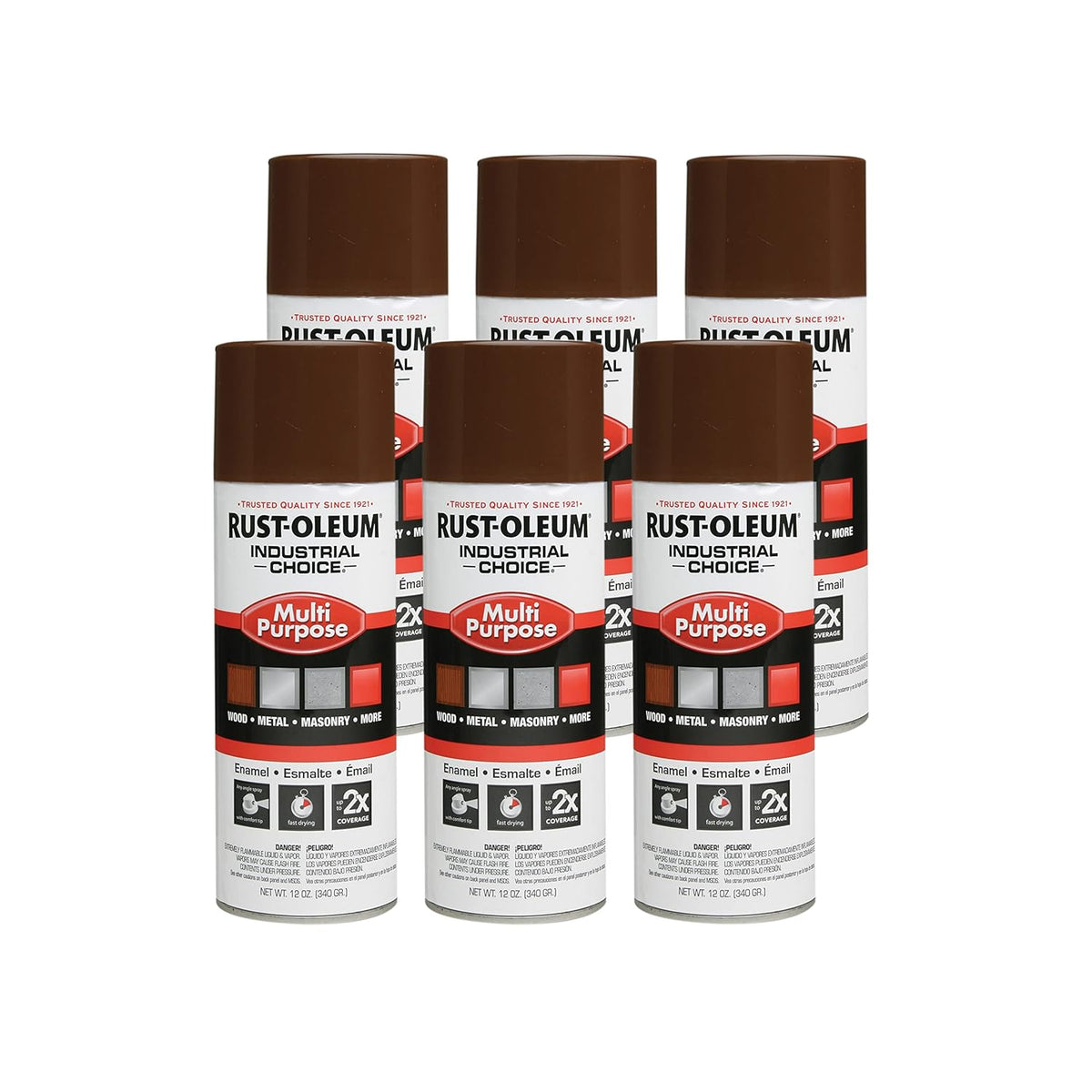 Rust-Oleum 1674830 Industrial Choice 1600 System Multi-Purpose Spray Paint 12 oz Leather Brown 6 Pack