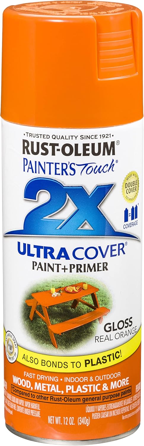 Rust-Oleum 334043 Painter's Touch 2X Ultra Cover Spray Paint 12 oz Gloss Real Orange