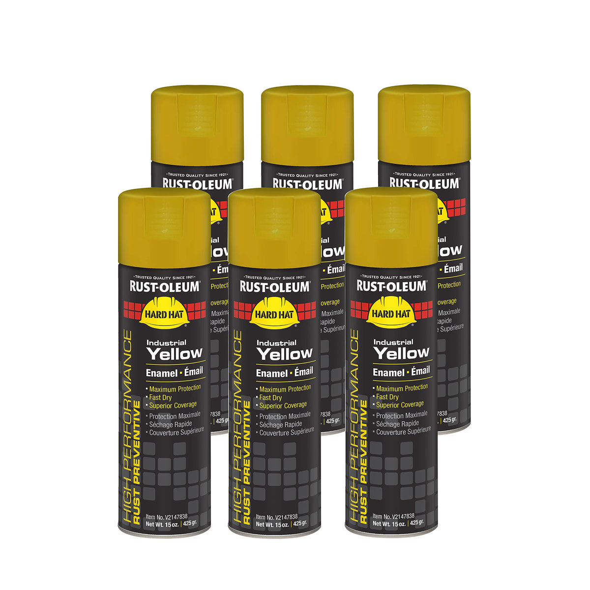 Rust-Oleum V2147838 High Performance V2100 System Rust Preventive Enamel Spray Paint 15 oz Industrial Yellow 6-Pack