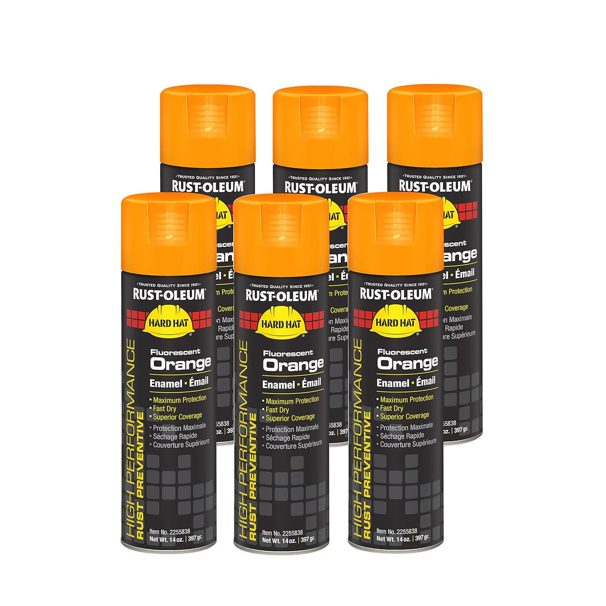 Rust-Oleum 2255838 High Performance V2100 System Rust Preventive Enamel Spray Paint 20 fl oz Container Fluorescent Orange 6-Pack