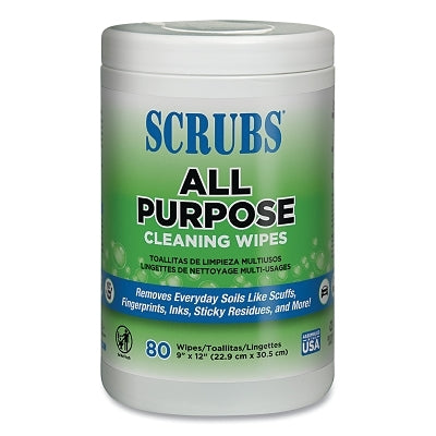 SCRUBS 96580 All Purpose Cleaning Wipes 80 Wipes Over-Sized Cannister 9 Inches x 12 Inches