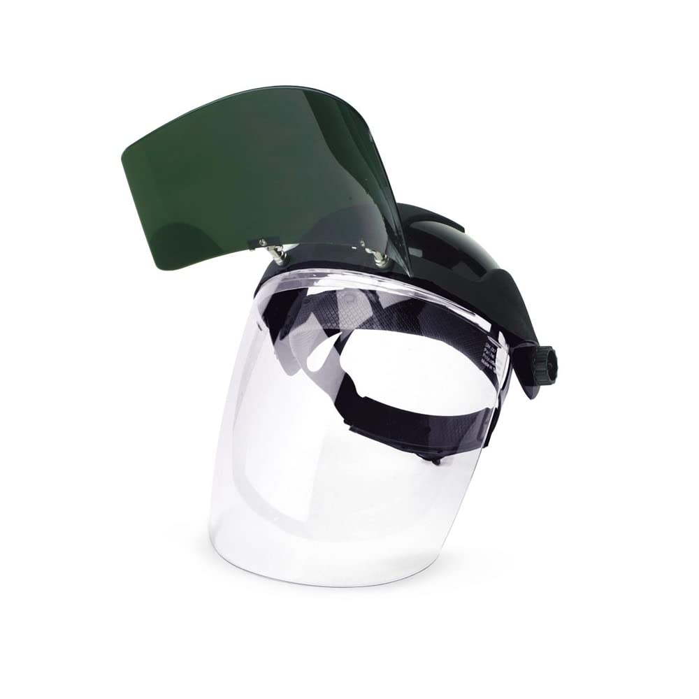 Sellstrom S32151 DP4 Series Multi-Purpose Faceshield, Flip-Up IR Window & Ratcheting Headgear, AF/Clear, Shade 5 IR, 9 in H x 12.125 in L