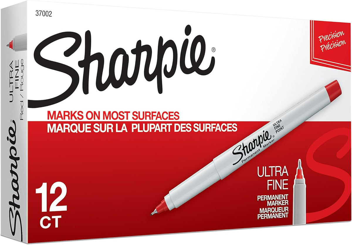 Sharpie 37002 Ultra Fine Tip Permanent Marker Red 12-Count