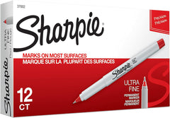 Sharpie 37002 Ultra Fine Tip Permanent Marker Red 12-Count